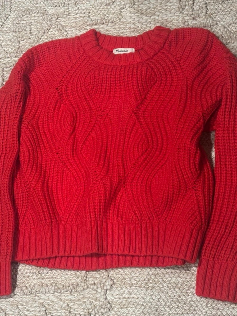 Madewell | Red Cable-Knit Crewneck Sweater
